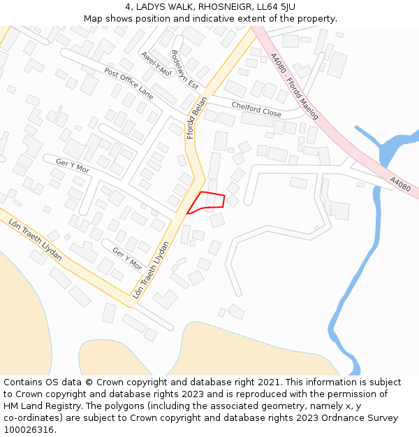 4, LADYS WALK, RHOSNEIGR, LL64 5JU: Location map and indicative extent of plot