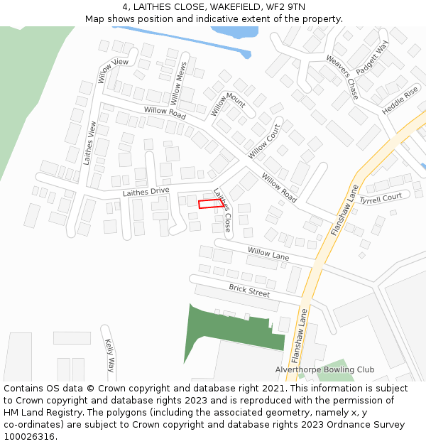4, LAITHES CLOSE, WAKEFIELD, WF2 9TN: Location map and indicative extent of plot
