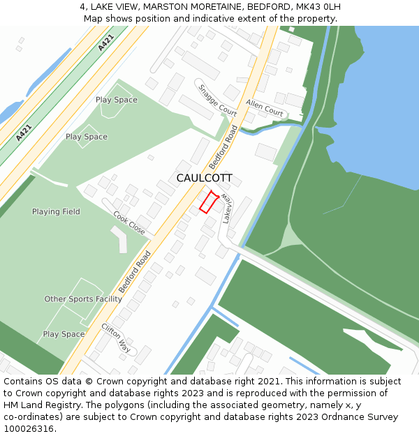 4, LAKE VIEW, MARSTON MORETAINE, BEDFORD, MK43 0LH: Location map and indicative extent of plot