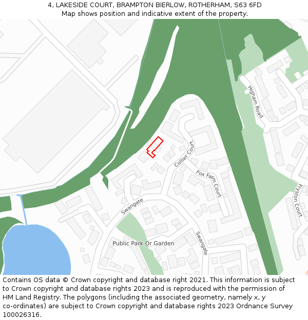 4, LAKESIDE COURT, BRAMPTON BIERLOW, ROTHERHAM, S63 6FD: Location map and indicative extent of plot