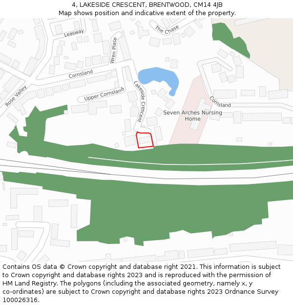 4, LAKESIDE CRESCENT, BRENTWOOD, CM14 4JB: Location map and indicative extent of plot