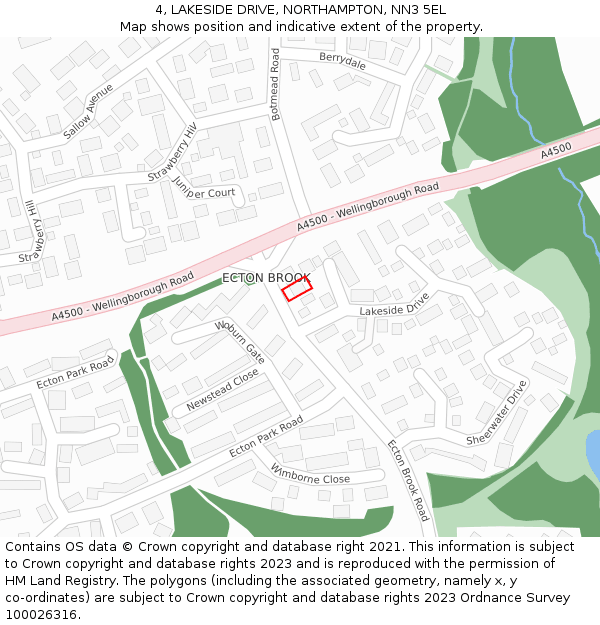 4, LAKESIDE DRIVE, NORTHAMPTON, NN3 5EL: Location map and indicative extent of plot