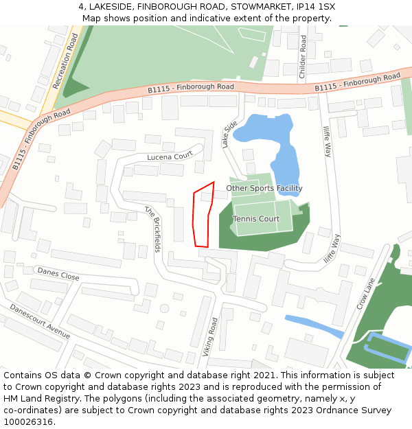 4, LAKESIDE, FINBOROUGH ROAD, STOWMARKET, IP14 1SX: Location map and indicative extent of plot