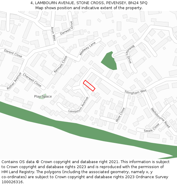 4, LAMBOURN AVENUE, STONE CROSS, PEVENSEY, BN24 5PQ: Location map and indicative extent of plot