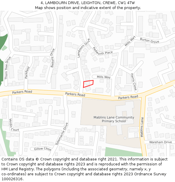 4, LAMBOURN DRIVE, LEIGHTON, CREWE, CW1 4TW: Location map and indicative extent of plot