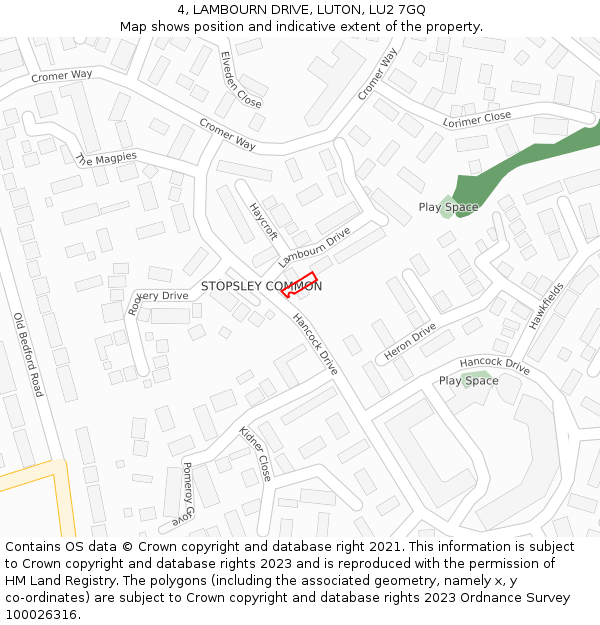 4, LAMBOURN DRIVE, LUTON, LU2 7GQ: Location map and indicative extent of plot