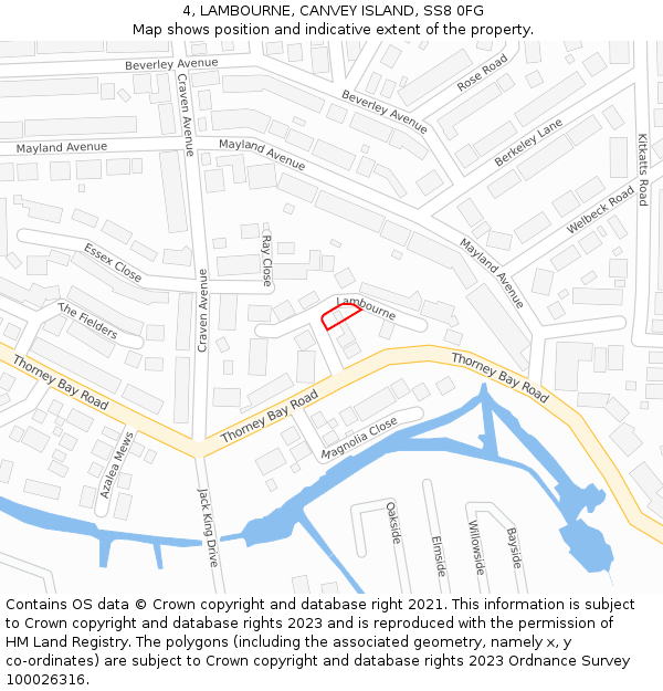 4, LAMBOURNE, CANVEY ISLAND, SS8 0FG: Location map and indicative extent of plot