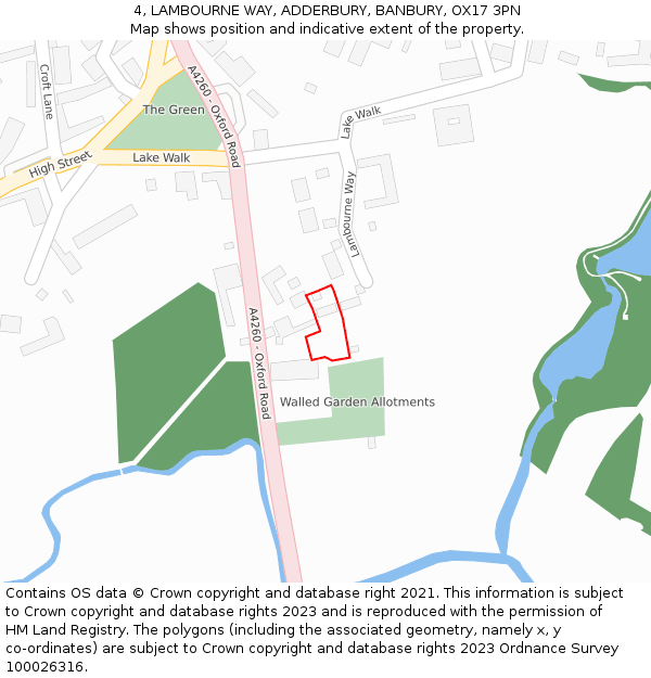 4, LAMBOURNE WAY, ADDERBURY, BANBURY, OX17 3PN: Location map and indicative extent of plot