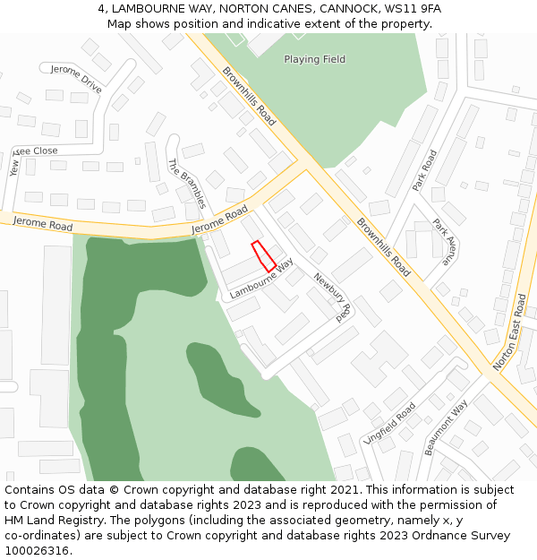4, LAMBOURNE WAY, NORTON CANES, CANNOCK, WS11 9FA: Location map and indicative extent of plot