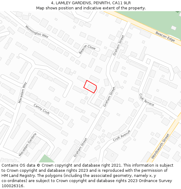 4, LAMLEY GARDENS, PENRITH, CA11 9LR: Location map and indicative extent of plot