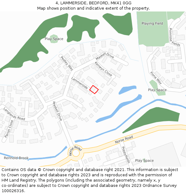 4, LAMMERSIDE, BEDFORD, MK41 0GG: Location map and indicative extent of plot