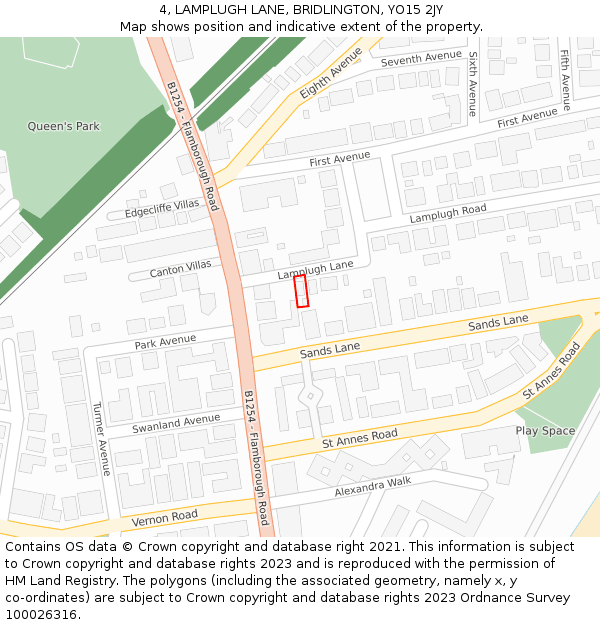 4, LAMPLUGH LANE, BRIDLINGTON, YO15 2JY: Location map and indicative extent of plot