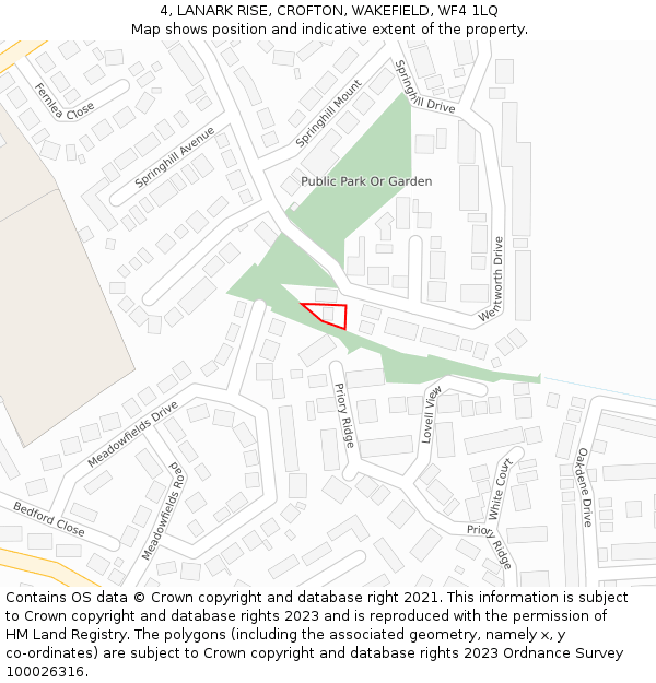 4, LANARK RISE, CROFTON, WAKEFIELD, WF4 1LQ: Location map and indicative extent of plot
