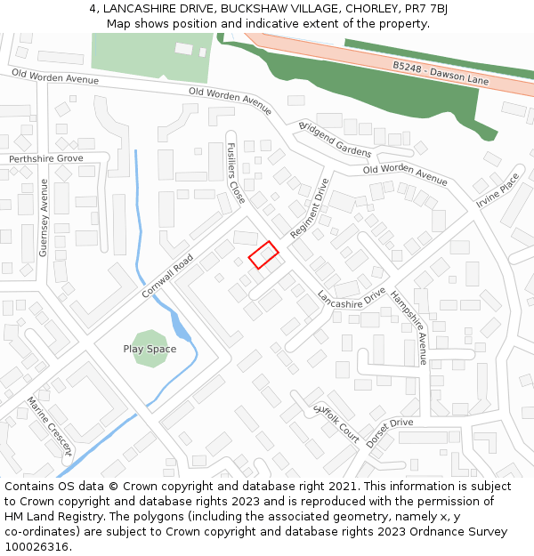 4, LANCASHIRE DRIVE, BUCKSHAW VILLAGE, CHORLEY, PR7 7BJ: Location map and indicative extent of plot