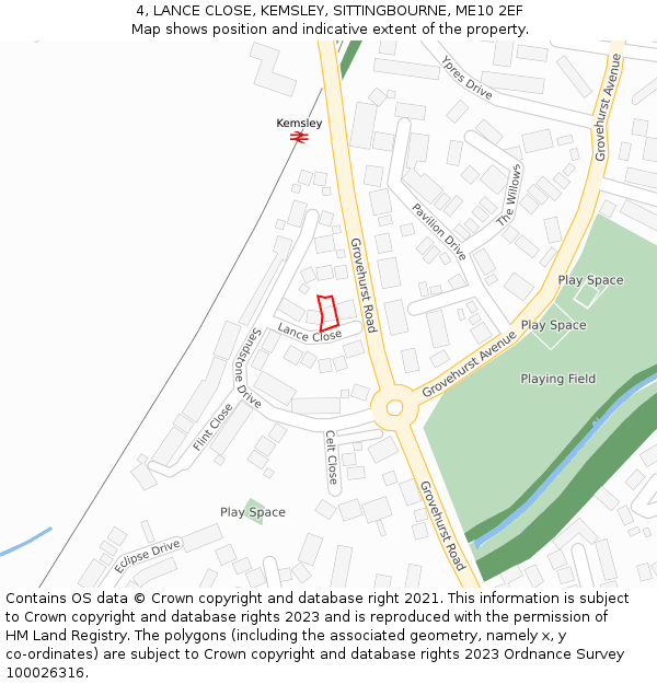 4, LANCE CLOSE, KEMSLEY, SITTINGBOURNE, ME10 2EF: Location map and indicative extent of plot