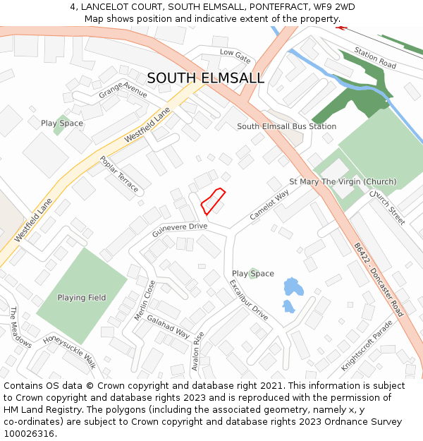 4, LANCELOT COURT, SOUTH ELMSALL, PONTEFRACT, WF9 2WD: Location map and indicative extent of plot