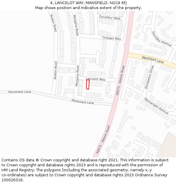 4, LANCELOT WAY, MANSFIELD, NG19 6FJ: Location map and indicative extent of plot