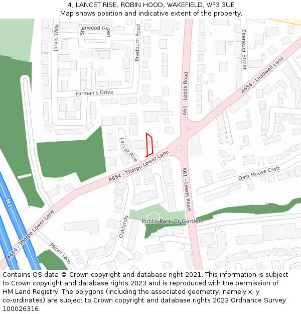 4, LANCET RISE, ROBIN HOOD, WAKEFIELD, WF3 3UE: Location map and indicative extent of plot