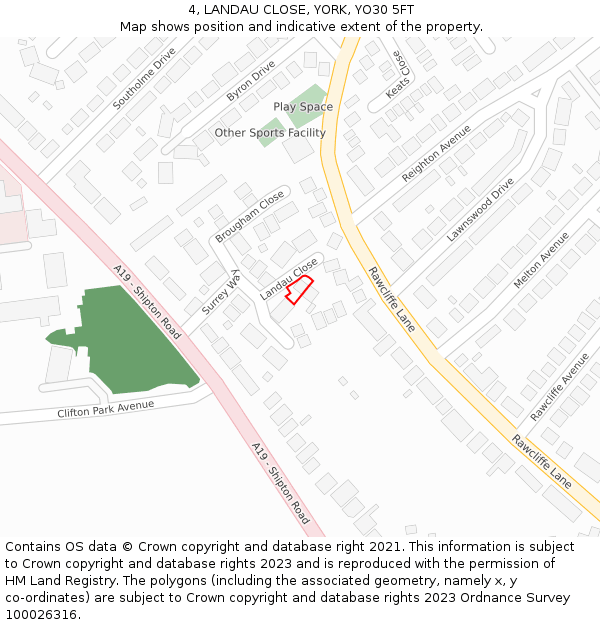 4, LANDAU CLOSE, YORK, YO30 5FT: Location map and indicative extent of plot