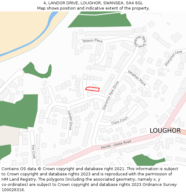 4, LANDOR DRIVE, LOUGHOR, SWANSEA, SA4 6GL: Location map and indicative extent of plot