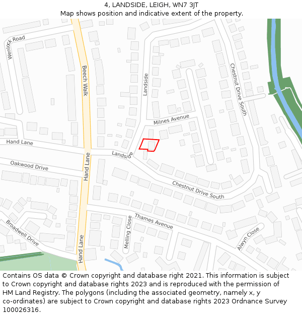 4, LANDSIDE, LEIGH, WN7 3JT: Location map and indicative extent of plot
