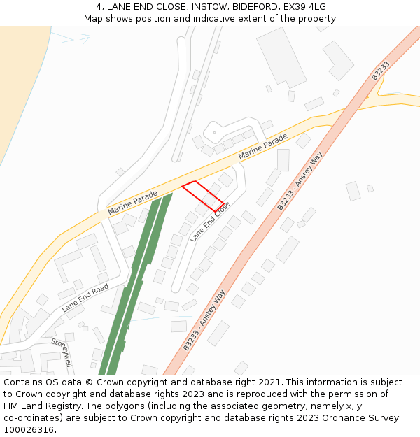 4, LANE END CLOSE, INSTOW, BIDEFORD, EX39 4LG: Location map and indicative extent of plot