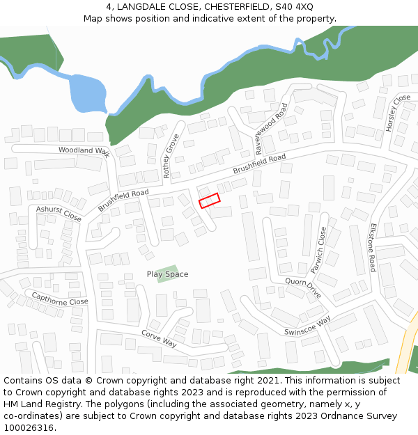 4, LANGDALE CLOSE, CHESTERFIELD, S40 4XQ: Location map and indicative extent of plot