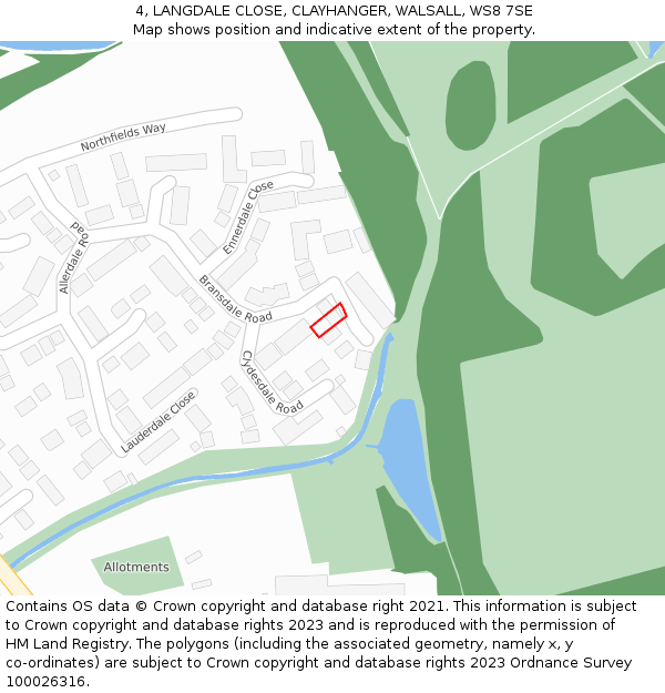 4, LANGDALE CLOSE, CLAYHANGER, WALSALL, WS8 7SE: Location map and indicative extent of plot