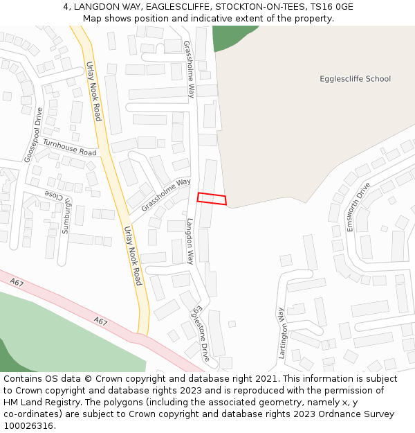 4, LANGDON WAY, EAGLESCLIFFE, STOCKTON-ON-TEES, TS16 0GE: Location map and indicative extent of plot