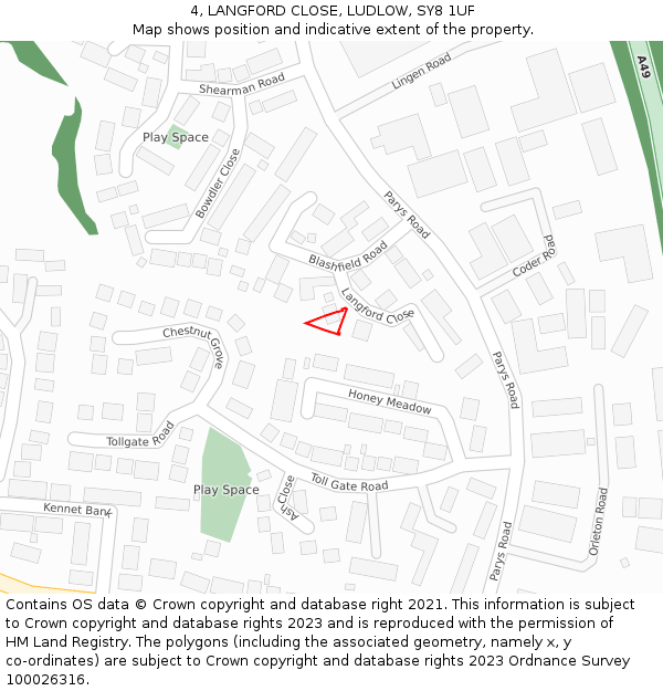 4, LANGFORD CLOSE, LUDLOW, SY8 1UF: Location map and indicative extent of plot