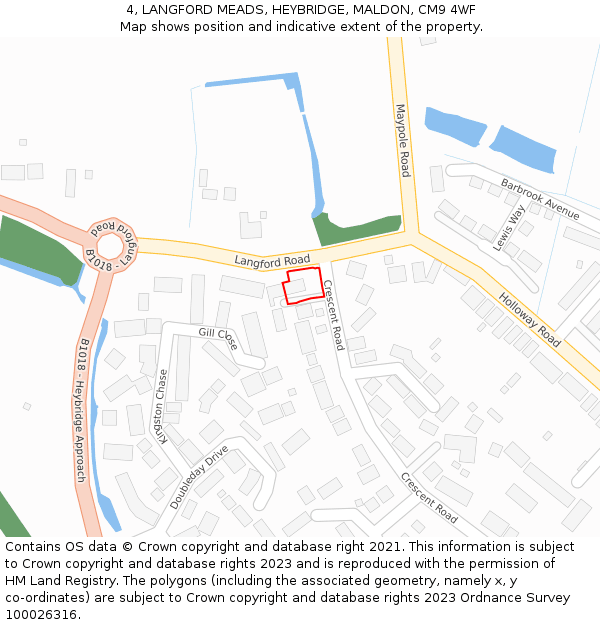 4, LANGFORD MEADS, HEYBRIDGE, MALDON, CM9 4WF: Location map and indicative extent of plot