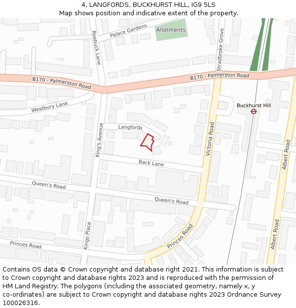 4, LANGFORDS, BUCKHURST HILL, IG9 5LS: Location map and indicative extent of plot