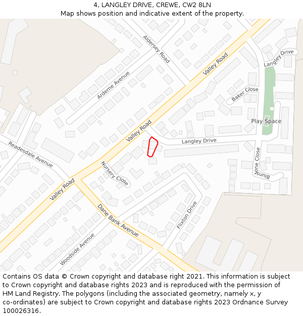 4, LANGLEY DRIVE, CREWE, CW2 8LN: Location map and indicative extent of plot