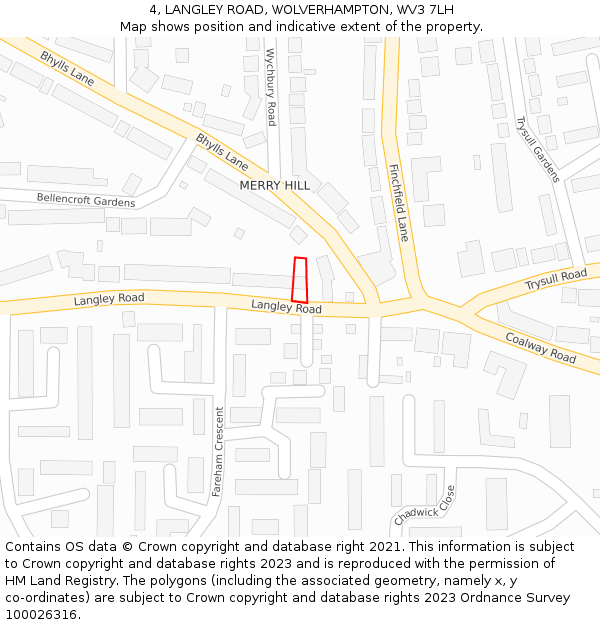 4, LANGLEY ROAD, WOLVERHAMPTON, WV3 7LH: Location map and indicative extent of plot