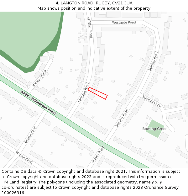 4, LANGTON ROAD, RUGBY, CV21 3UA: Location map and indicative extent of plot