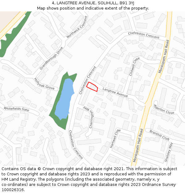 4, LANGTREE AVENUE, SOLIHULL, B91 3YJ: Location map and indicative extent of plot