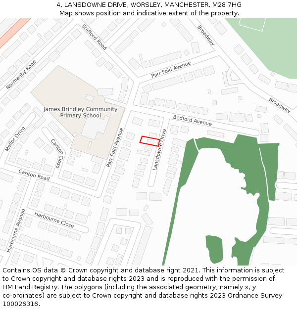 4, LANSDOWNE DRIVE, WORSLEY, MANCHESTER, M28 7HG: Location map and indicative extent of plot