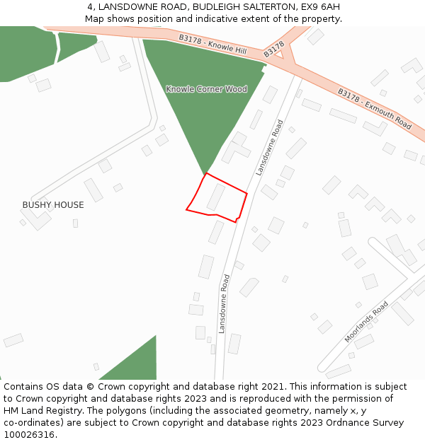 4, LANSDOWNE ROAD, BUDLEIGH SALTERTON, EX9 6AH: Location map and indicative extent of plot