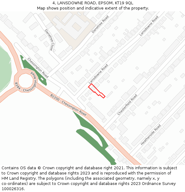 4, LANSDOWNE ROAD, EPSOM, KT19 9QL: Location map and indicative extent of plot