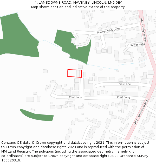 4, LANSDOWNE ROAD, NAVENBY, LINCOLN, LN5 0EY: Location map and indicative extent of plot