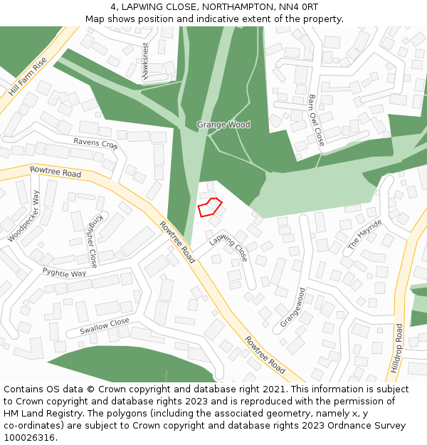 4, LAPWING CLOSE, NORTHAMPTON, NN4 0RT: Location map and indicative extent of plot