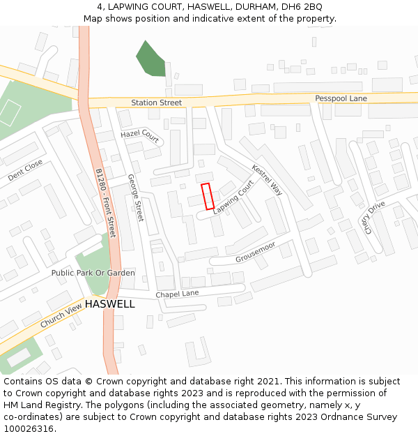 4, LAPWING COURT, HASWELL, DURHAM, DH6 2BQ: Location map and indicative extent of plot