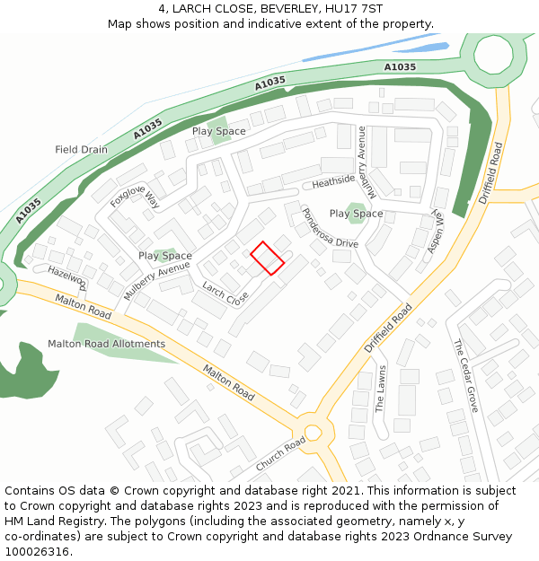 4, LARCH CLOSE, BEVERLEY, HU17 7ST: Location map and indicative extent of plot