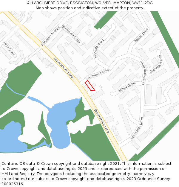 4, LARCHMERE DRIVE, ESSINGTON, WOLVERHAMPTON, WV11 2DG: Location map and indicative extent of plot