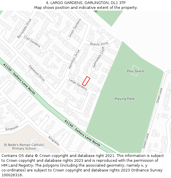 4, LARGO GARDENS, DARLINGTON, DL1 3TP: Location map and indicative extent of plot
