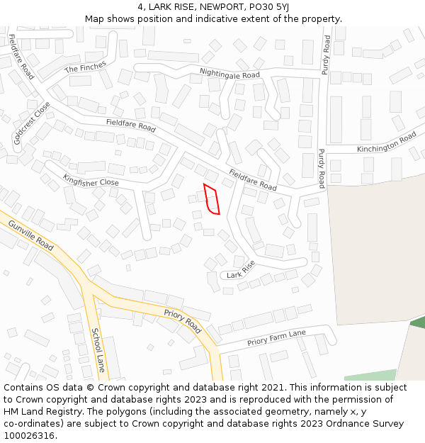 4, LARK RISE, NEWPORT, PO30 5YJ: Location map and indicative extent of plot