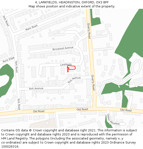 4, LARKFIELDS, HEADINGTON, OXFORD, OX3 8PF: Location map and indicative extent of plot