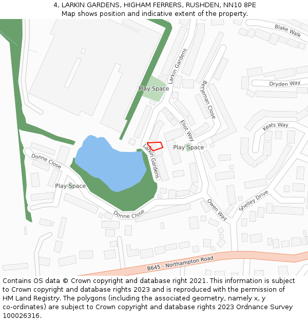 4, LARKIN GARDENS, HIGHAM FERRERS, RUSHDEN, NN10 8PE: Location map and indicative extent of plot