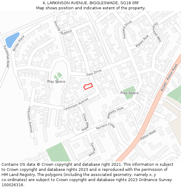 4, LARKINSON AVENUE, BIGGLESWADE, SG18 0RF: Location map and indicative extent of plot
