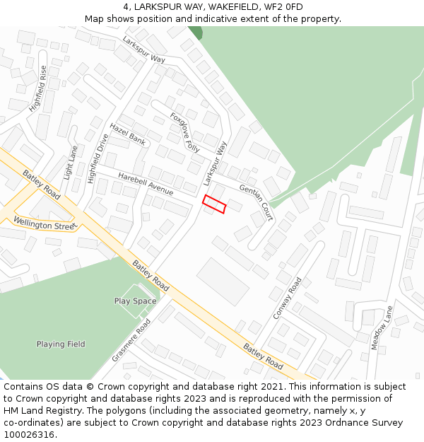 4, LARKSPUR WAY, WAKEFIELD, WF2 0FD: Location map and indicative extent of plot